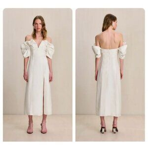 NWT Cult Gaia Off Shoulder Wool Silk Blend Puff Sleeve Muna Dress Off White Sz 2